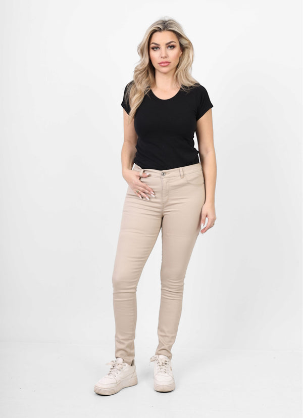 Skinny Beige Casual Gabardine