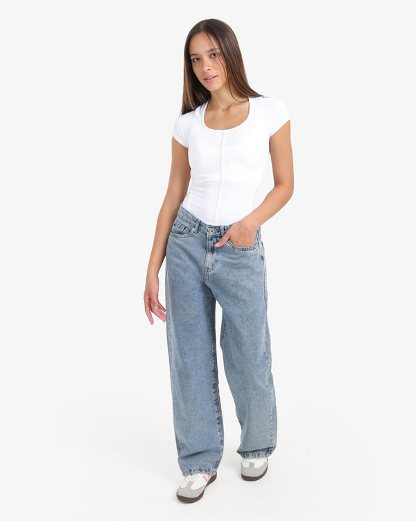 Wide Leg Fit Light Blue Casual Jeans