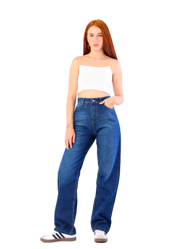 Wide Leg Fit Blue Casual Jeans