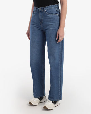 Wide Leg Mid Blue Casual Jeans