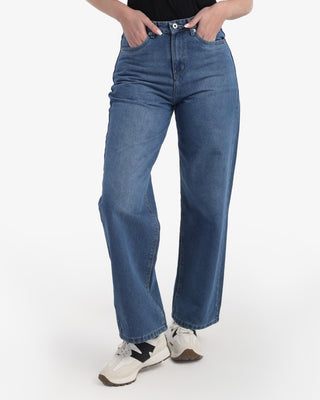 Wide Leg Mid Blue Casual Jeans