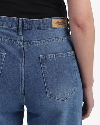 Wide Leg Mid Blue Casual Jeans