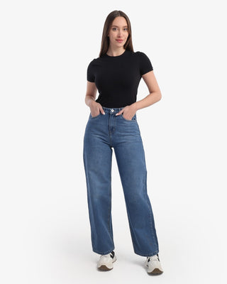 Wide Leg Mid Blue Casual Jeans