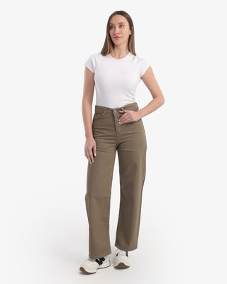 WIDE LEG Olive Green Casual Gabardine