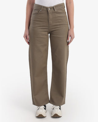 WIDE LEG Olive Green Casual Gabardine