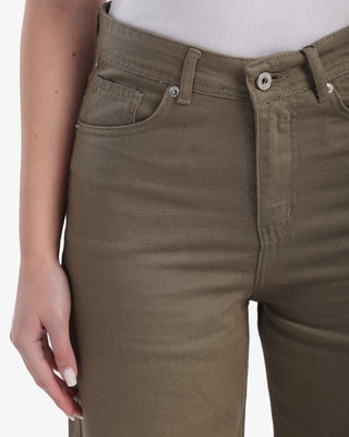 WIDE LEG Olive Green Casual Gabardine