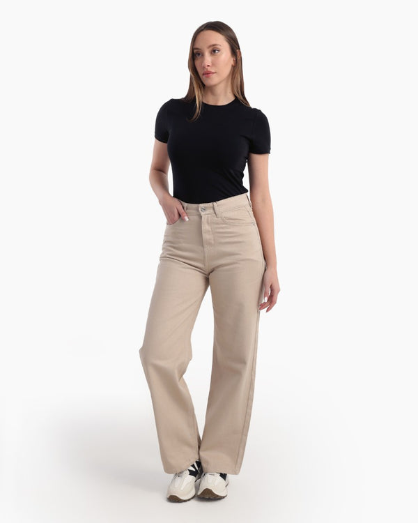 Wide Leg Beige Casual Jeans