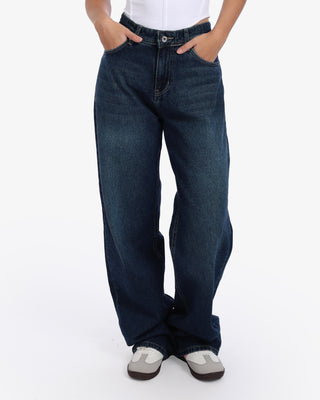 Wide Leg Dark Blue Casual Jeans