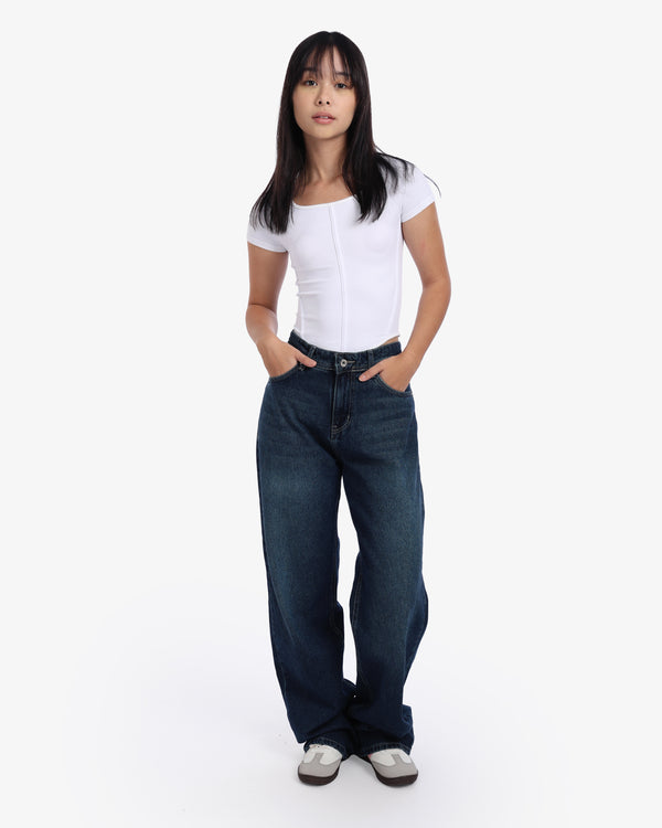 Wide Leg Dark Blue Casual Jeans