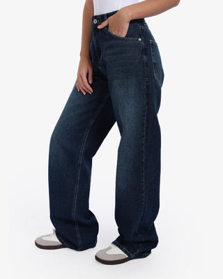 Wide Leg Dark Blue Casual Jeans