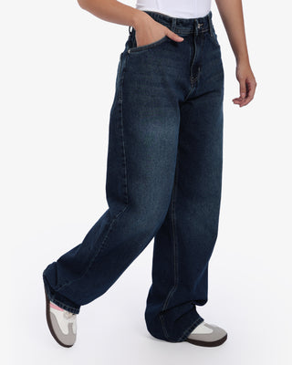 Wide Leg Dark Blue Casual Jeans