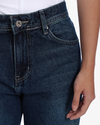 Wide Leg Dark Blue Casual Jeans