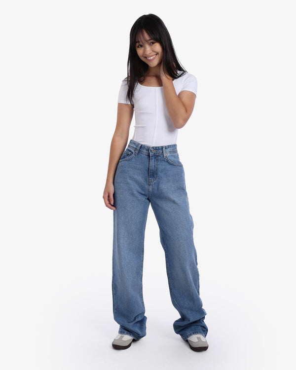 Wide Leg Light Blue Casual Jeans