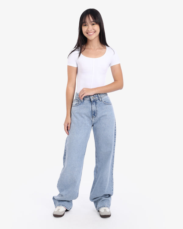 Wide Leg Ice Blue Casual Jeans
