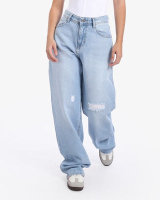 Wide Leg Ice Blue Cutting Casual Jeans