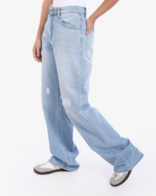 Wide Leg Ice Blue Cutting Casual Jeans