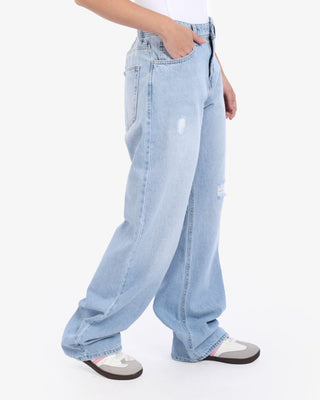 Wide Leg Ice Blue Cutting Casual Jeans