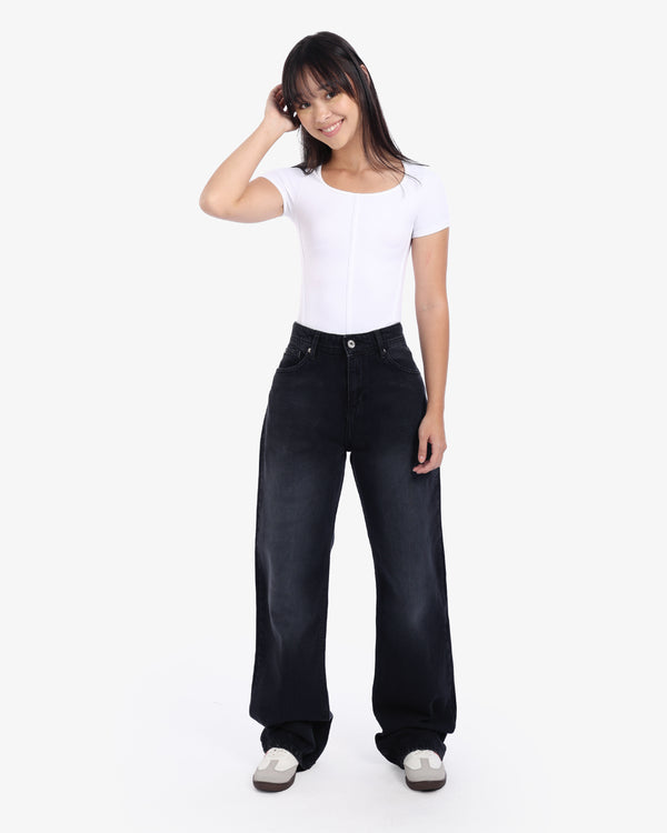 Wide Leg Dark Grey Casual Jeans