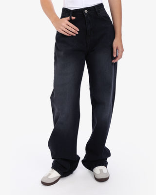 Wide Leg Dark Grey Casual Jeans