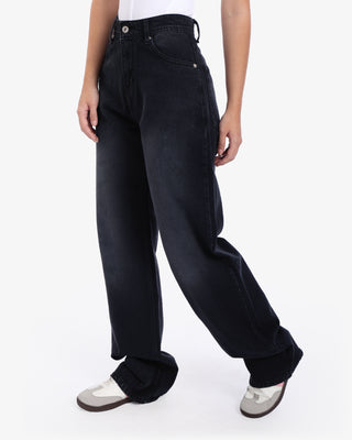 Wide Leg Dark Grey Casual Jeans