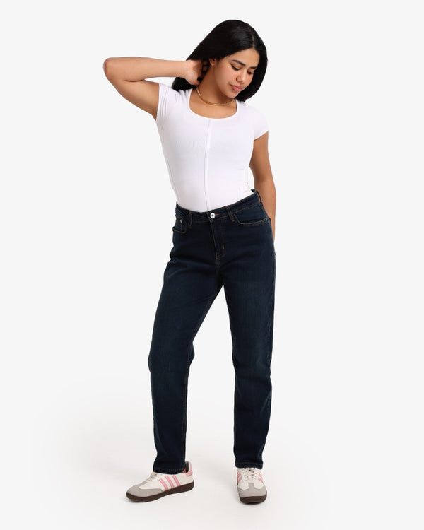 Mom Fit Dark Blue Casual Jeans