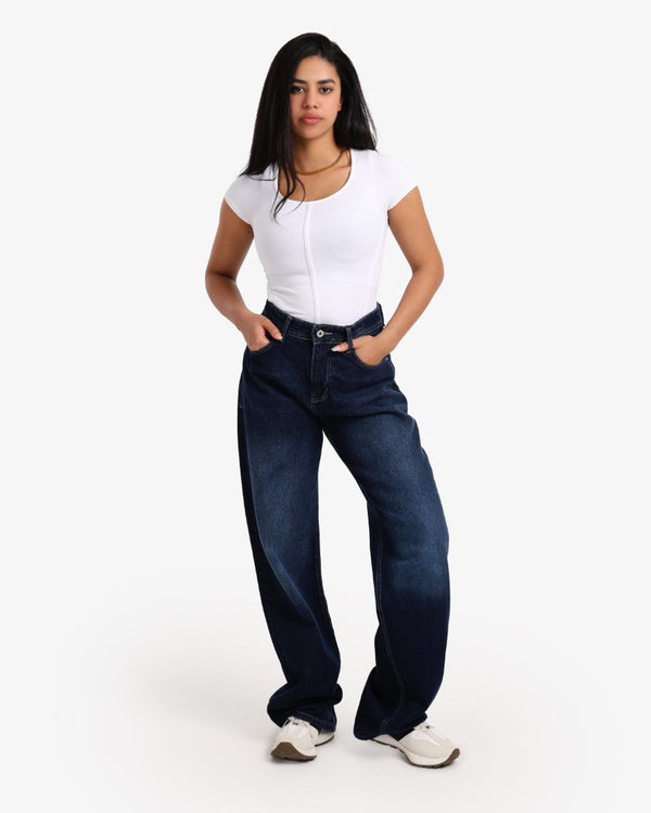 Wide Leg Dark Blue Casual Jeans