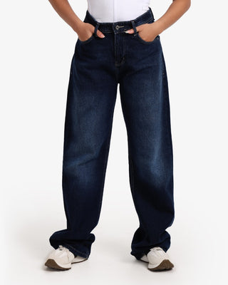 Wide Leg Dark Blue Casual Jeans