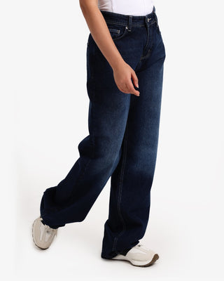 Wide Leg Dark Blue Casual Jeans