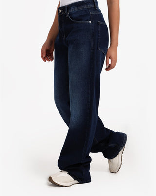 Wide Leg Dark Blue Casual Jeans