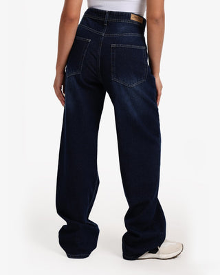 Wide Leg Dark Blue Casual Jeans