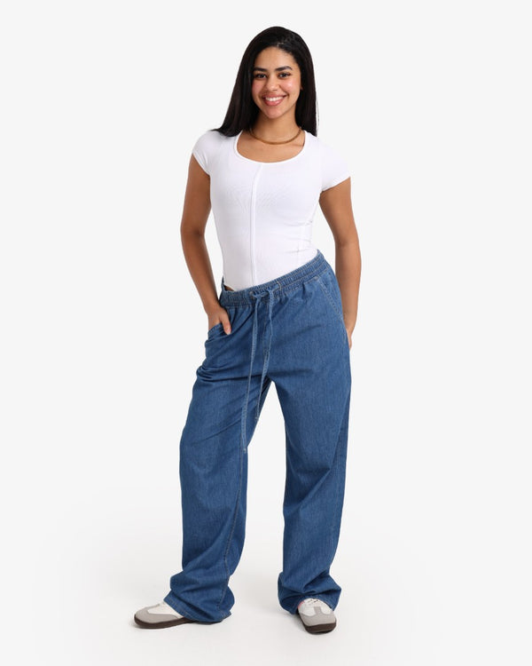 Soft Wide Leg Blue Casual Jeans
