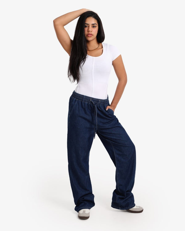 Soft Wide Leg Dark Blue Casual Jeans