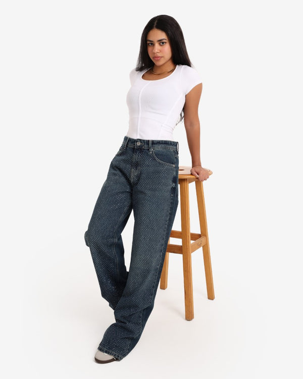 Bling Bling Dark Blue Wide Leg Casual Jeans