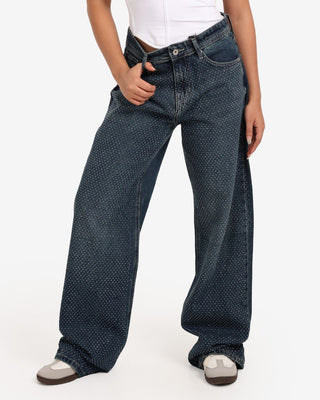 Bling Bling Dark Blue Wide Leg Casual Jeans