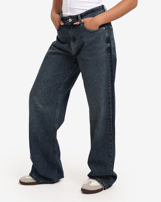 Bling Bling Dark Blue Wide Leg Casual Jeans