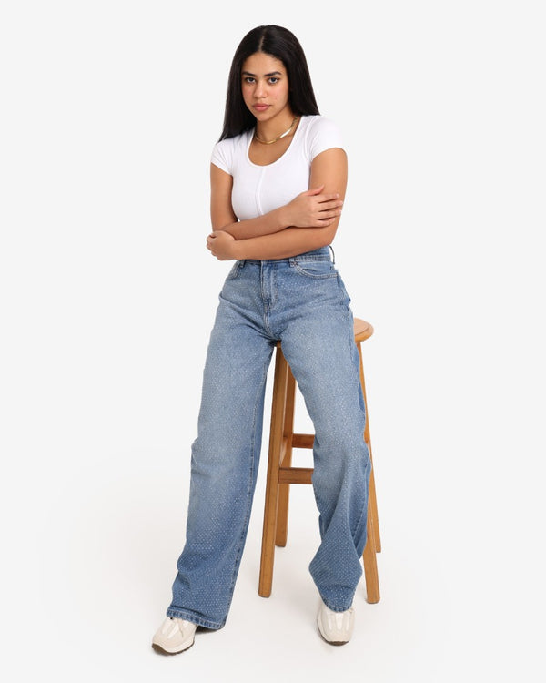 Bling Bling Blue Wide Leg Casual Jeans