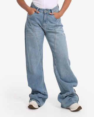 Wide Leg Light Blue Casual Jeans With Side Zipper (For Long Girls)