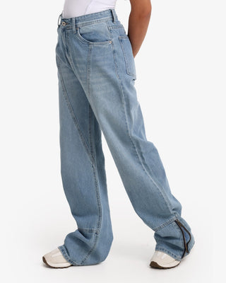Wide Leg Light Blue Casual Jeans With Side Zipper (For Long Girls)