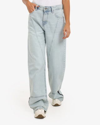 Wide Leg Ice Blue Casual Jeans With Side Zipper (For Long Girls)