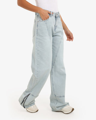 Wide Leg Ice Blue Casual Jeans With Side Zipper (For Long Girls)