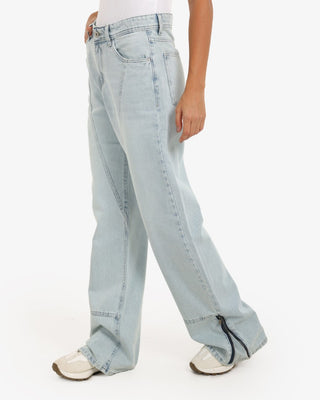 Wide Leg Ice Blue Casual Jeans With Side Zipper (For Long Girls)