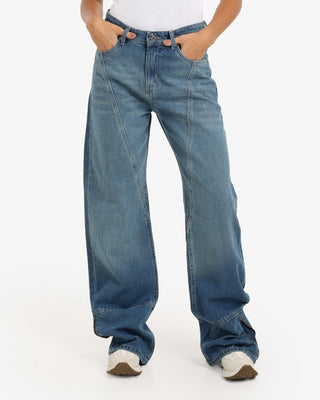 Wide Leg Blue Casual Jeans With Side Zipper (For Long Girls)