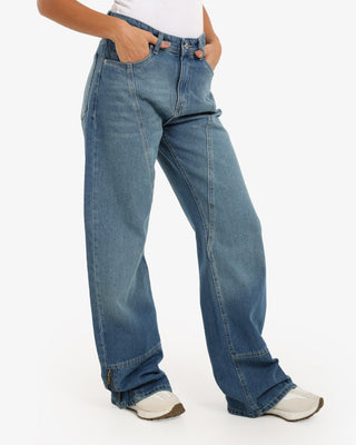 Wide Leg Blue Casual Jeans With Side Zipper (For Long Girls)