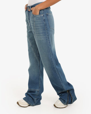 Wide Leg Blue Casual Jeans With Side Zipper (For Long Girls)