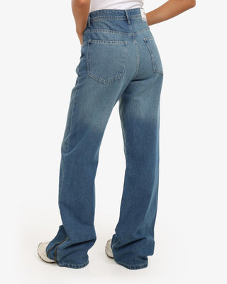 Wide Leg Blue Casual Jeans With Side Zipper (For Long Girls)