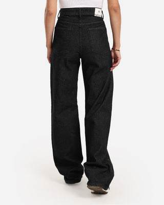 Wide Leg Black Casual Jeans With Side Zipper (For Long Girls)