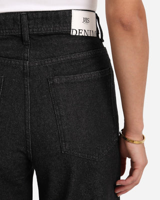 Wide Leg Black Casual Jeans With Side Zipper (For Long Girls)