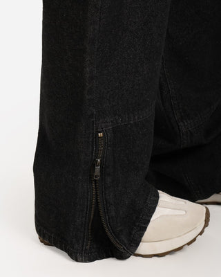Wide Leg Black Casual Jeans With Side Zipper (For Long Girls)