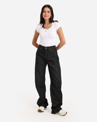 Wide Leg Black Casual Jeans With Side Zipper (For Long Girls)