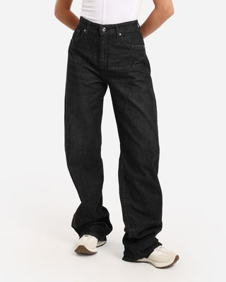 Wide Leg Black Casual Jeans With Side Zipper (For Long Girls)